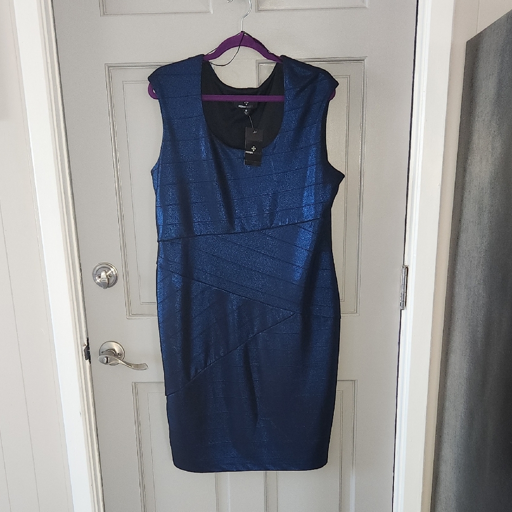 Ronni Nicole Metallic Shimmering Navy Blue Knee-Length Dress Sz. 16